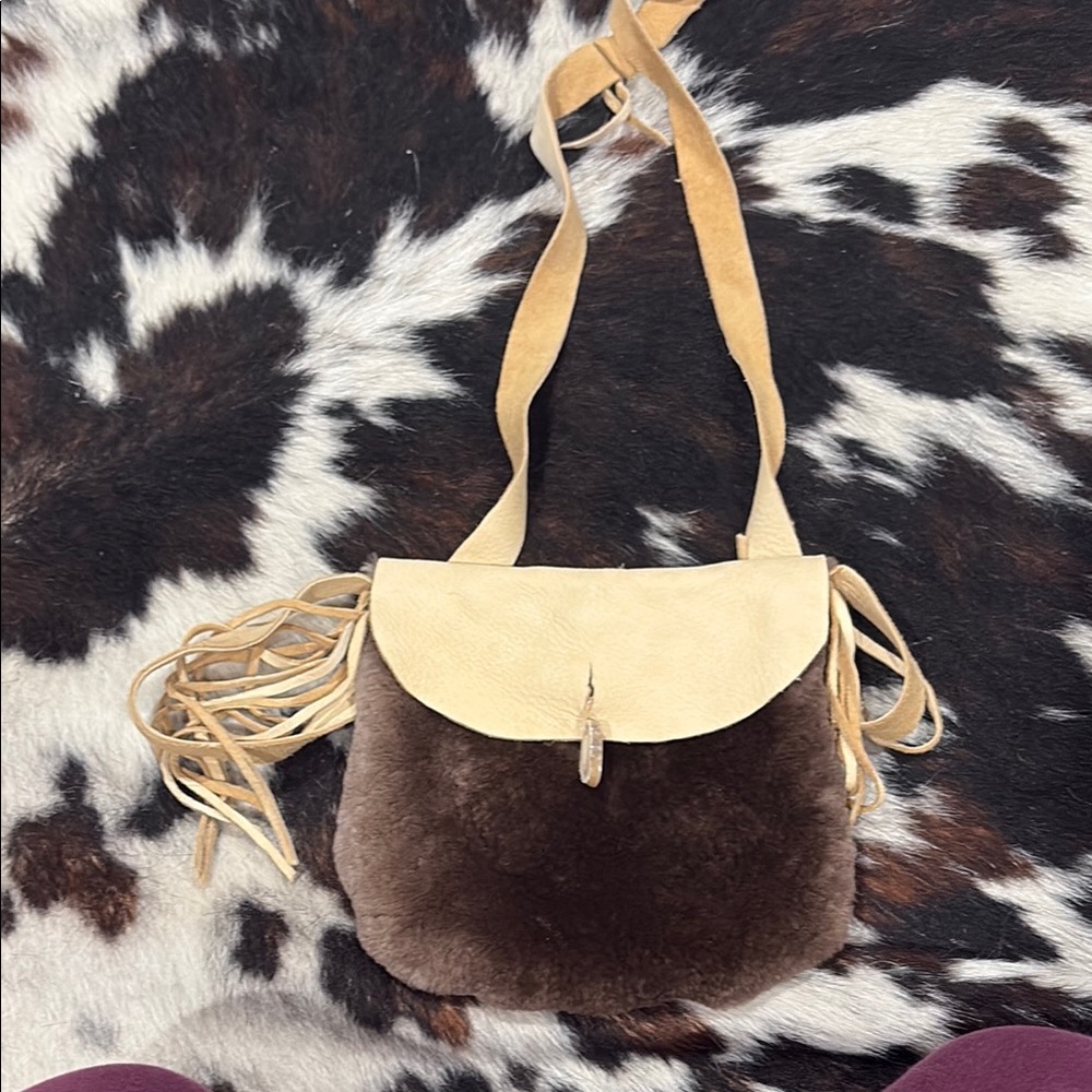 Brown and Tan Fringe Shoulder Bag